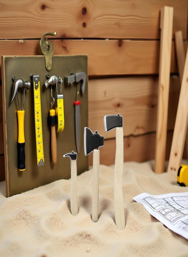 aoukoslt 3Pcs Miniature Axe, Miniature Wooden Handle Metal Hatchet, Chopper, Outdoor Dollhouse Accessories, Dollhouse Farm Tools - Image 3